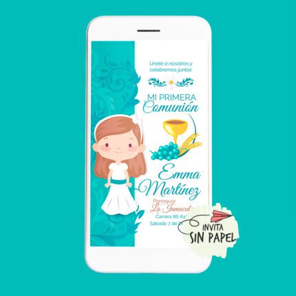 Emma Emblemática - Tarjeta de Invitación Digital Para Primera Comunión