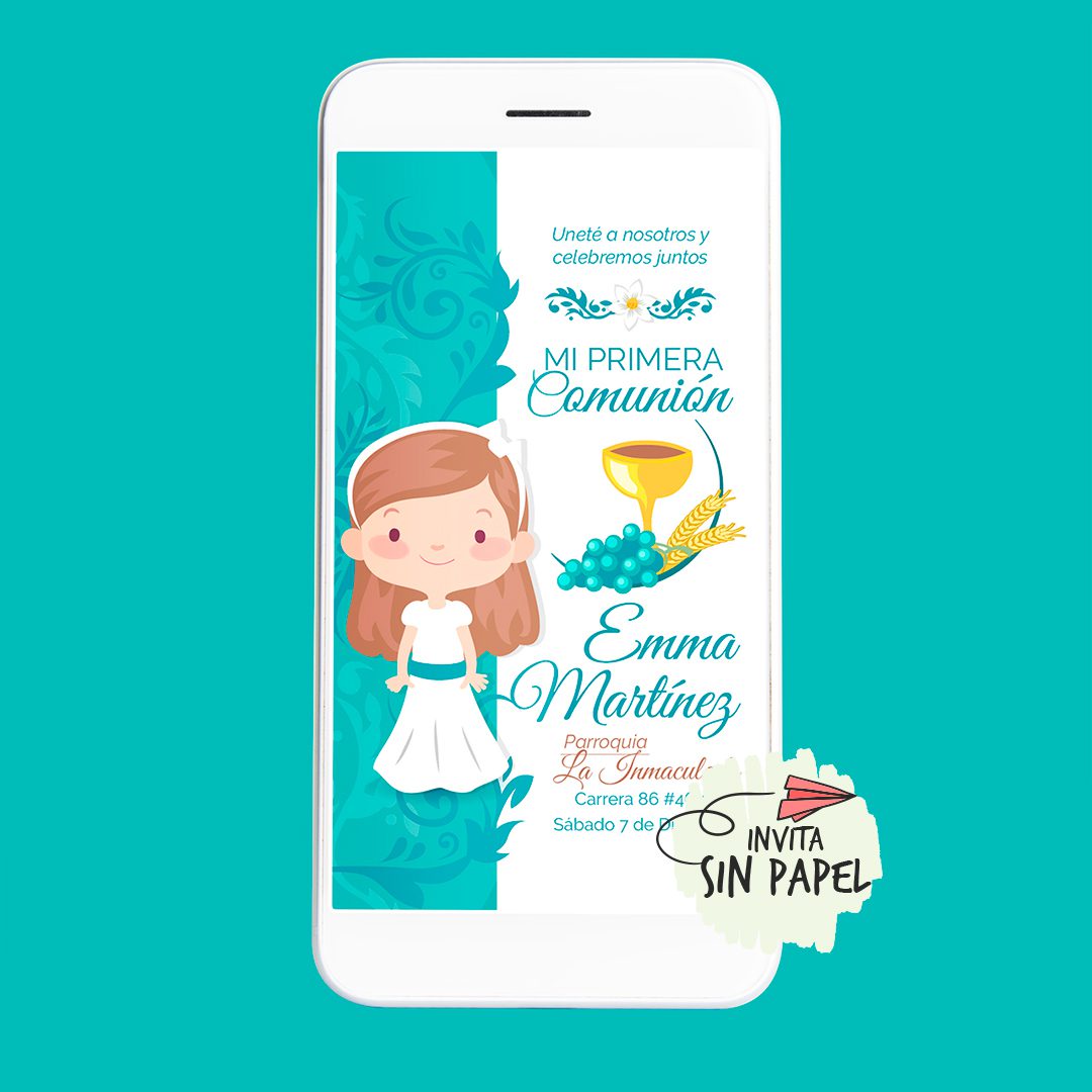 Emma Emblemática - Tarjeta de Invitación Digital Para Primera Comunión Emma Emblemática - Tarjeta de Invitación Digital Para Primera Comunión