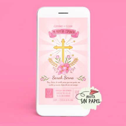 Cruz emblemática - Tarjeta de Invitación Digital Para Primera Comunión