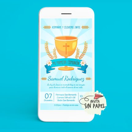 Cáliz - Tarjeta de Invitación Digital Para Primera Comunión