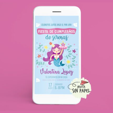 Fiesta de Sirena - Tarjeta de Invitación Digital Para Primera Comunión