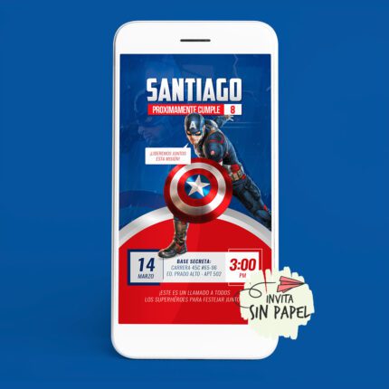 Capitán Ámerica - Tarjeta de Invitación Digital Para Primera Comunión