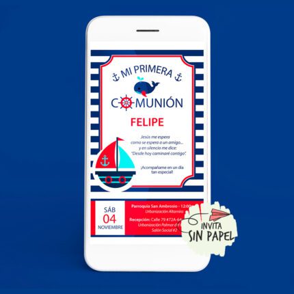 Marinero - Tarjeta de Invitación Digital Para Primera Comunión