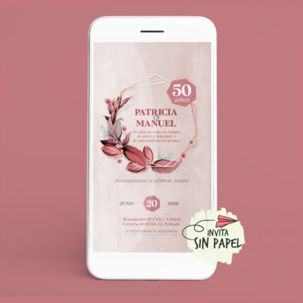 Aniversario Bodas De Oro - Tarjeta de Invitación Digital Para Cumpleaños