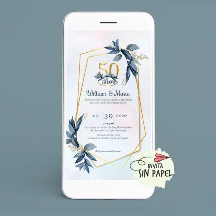 Aniversario Bodas De Oro - Tarjeta de Invitación Digital Para Cumpleaños