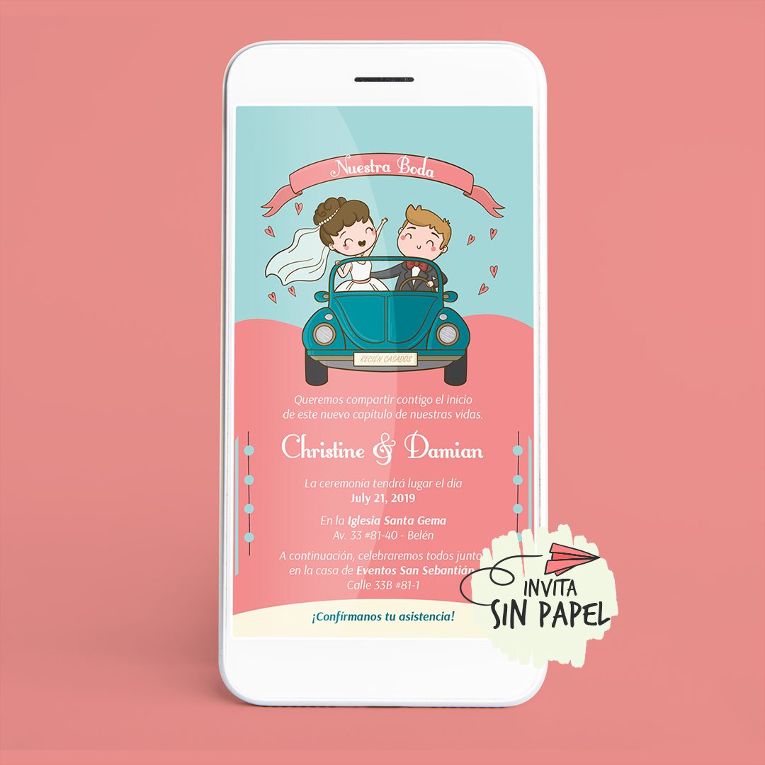 Recién Casados - Tarjeta de Invitación Digital Para Boda Recién Casados - Tarjeta de Invitación Digital Para Boda