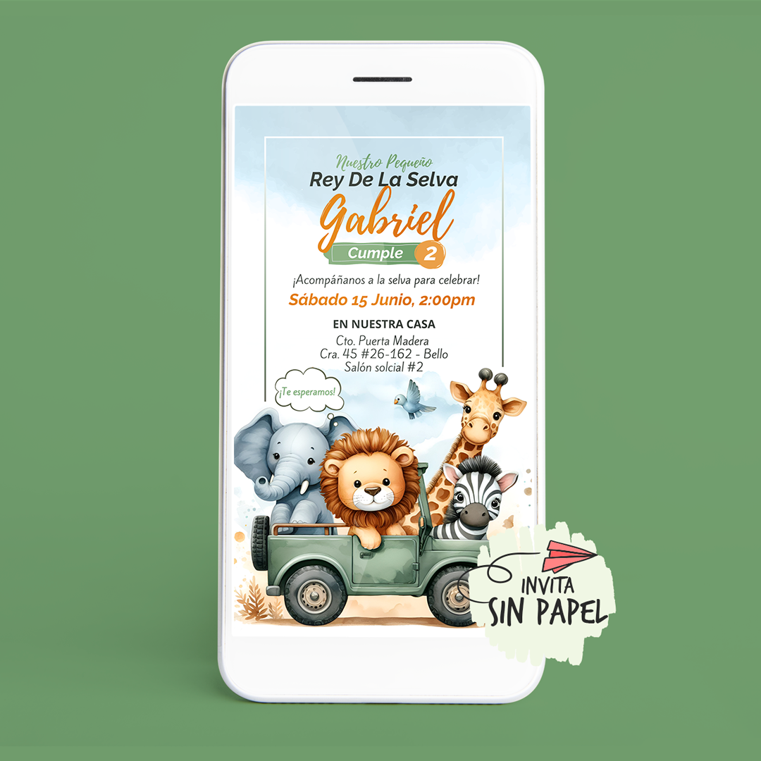 Safari Jungla - Tarjeta de Invitación Digital Para Cumpleaños Safari - Tarjeta de Invitación Digital Para Cumpleaños