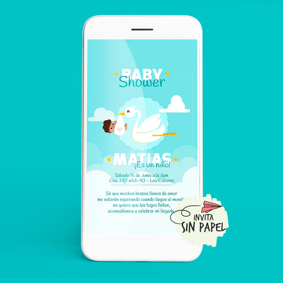 6 Cigüeña - Tarjeta de Invitación Digital Para Cumpleaños
