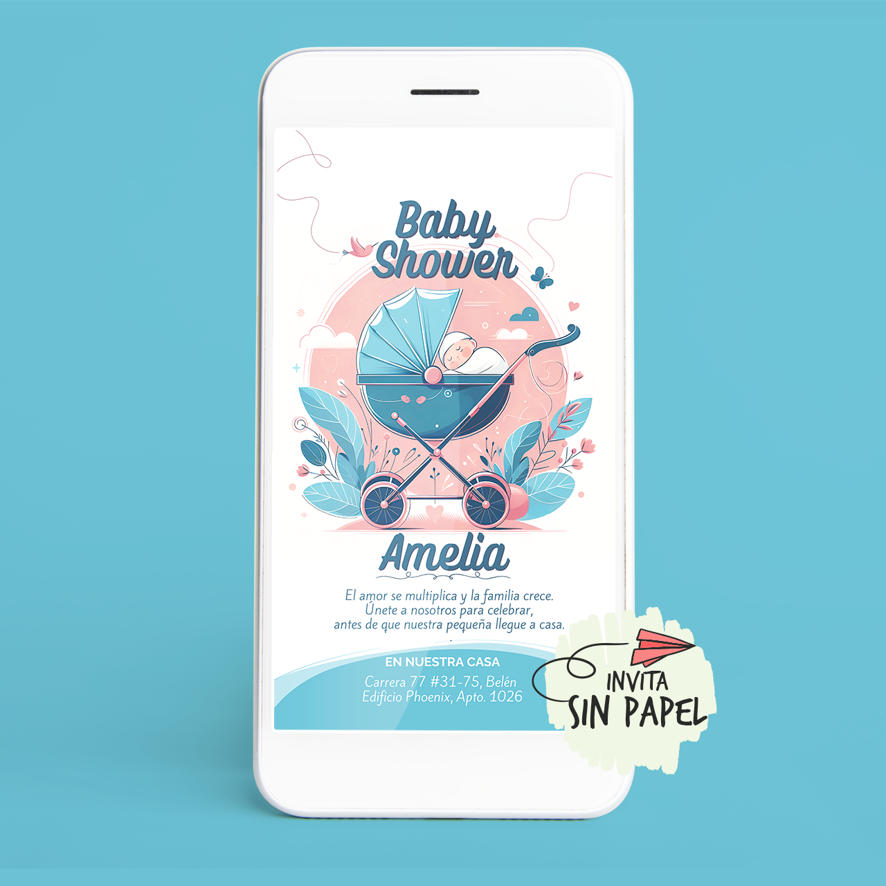 Cochecito - Tarjeta de Invitación Digital Para Baby Shower Cochecito - Tarjeta de Invitación Digital Para Baby Shower