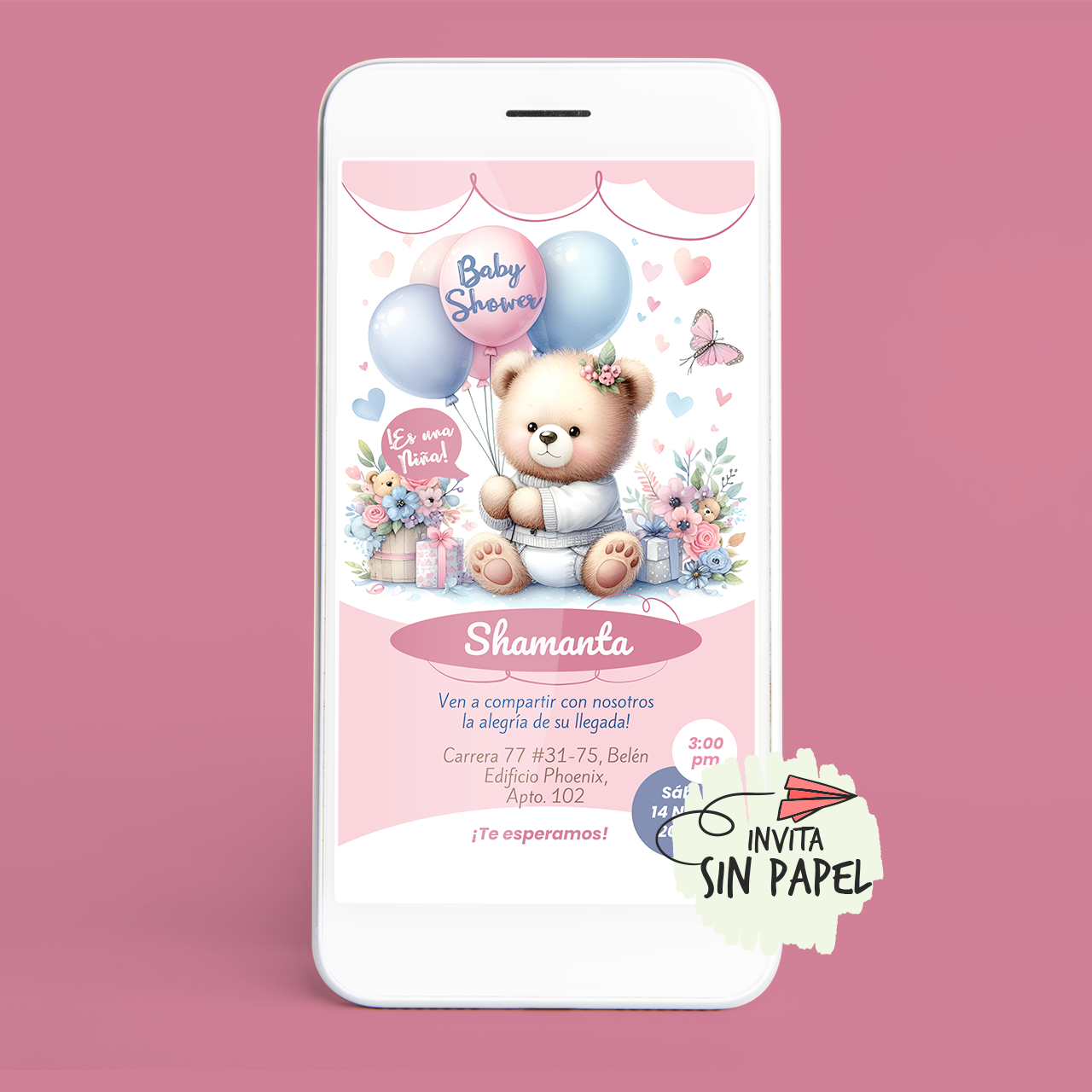 Osito - Tarjeta de Invitación Digital Para Baby Shower Osito - Tarjeta de Invitación Digital Para Baby Shower