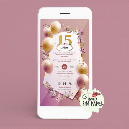 Quince Años Oro Rosa - Tarjeta de Invitación Digital Para Cumpleaños