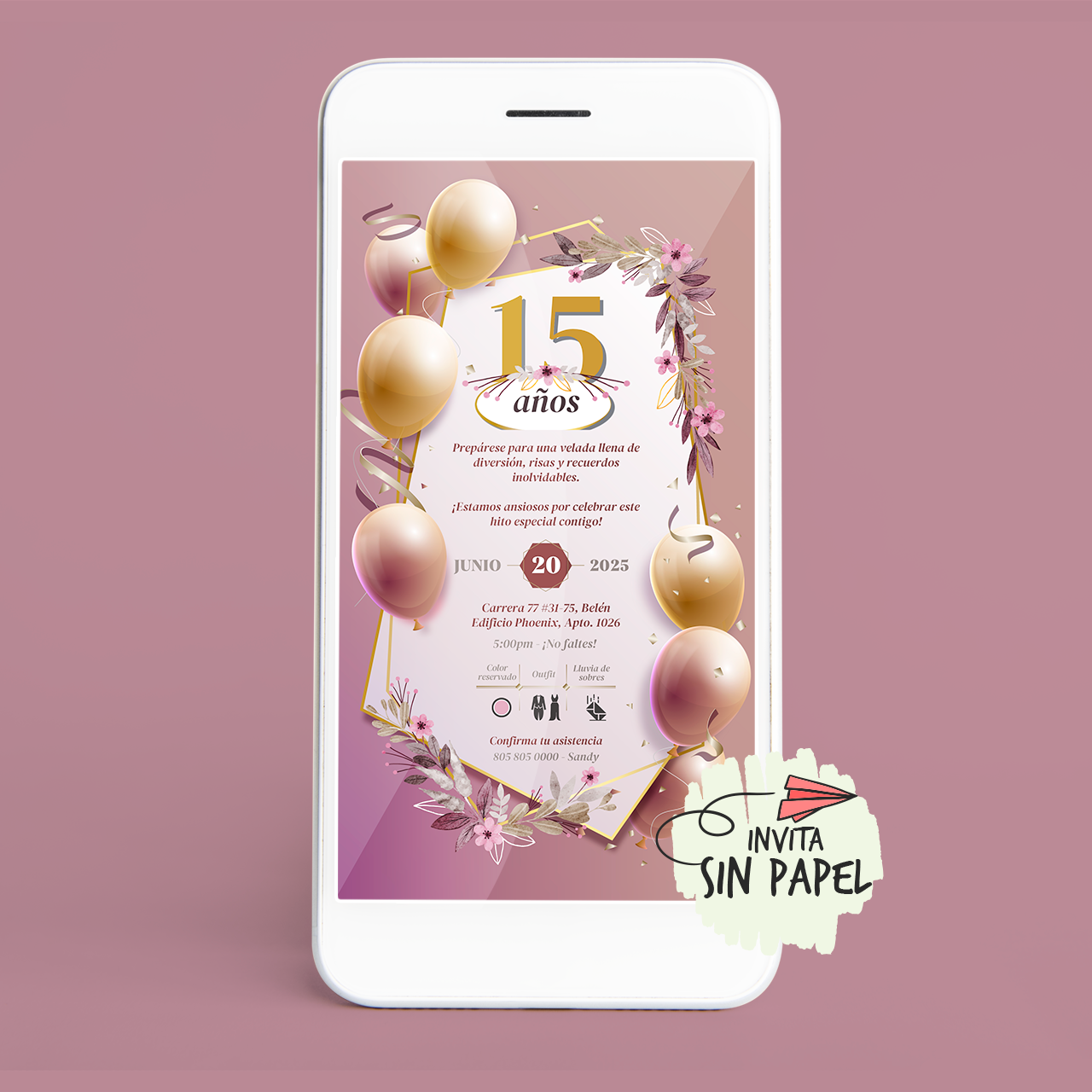 Quince Años Oro Rosa - Tarjeta de Invitación Digital Para Cumpleaños Quince Años Oro Rosa - Tarjeta de Invitación Digital Para Cumpleaños