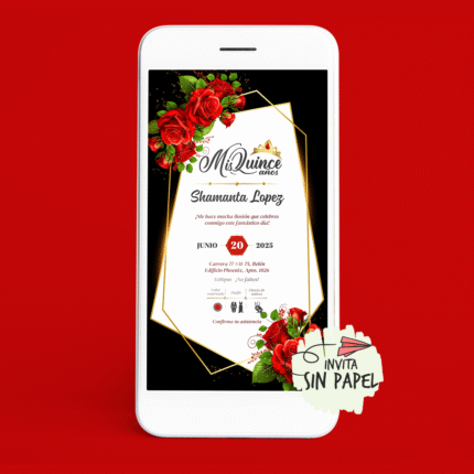 Quince Años Red Roses - Tarjeta de Invitación Digital Para Cumpleaños
