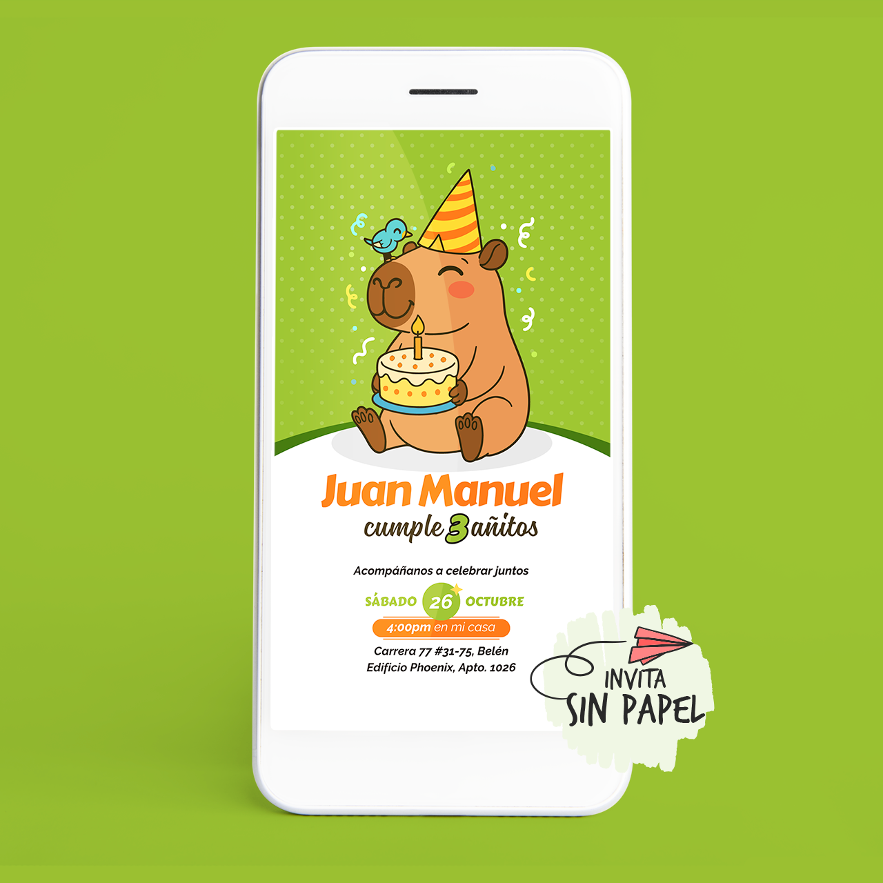 Capybara - Tarjeta de Invitación Digital Para Cumpleaños Capybara - Tarjeta de Invitación Digital Para Cumpleaños