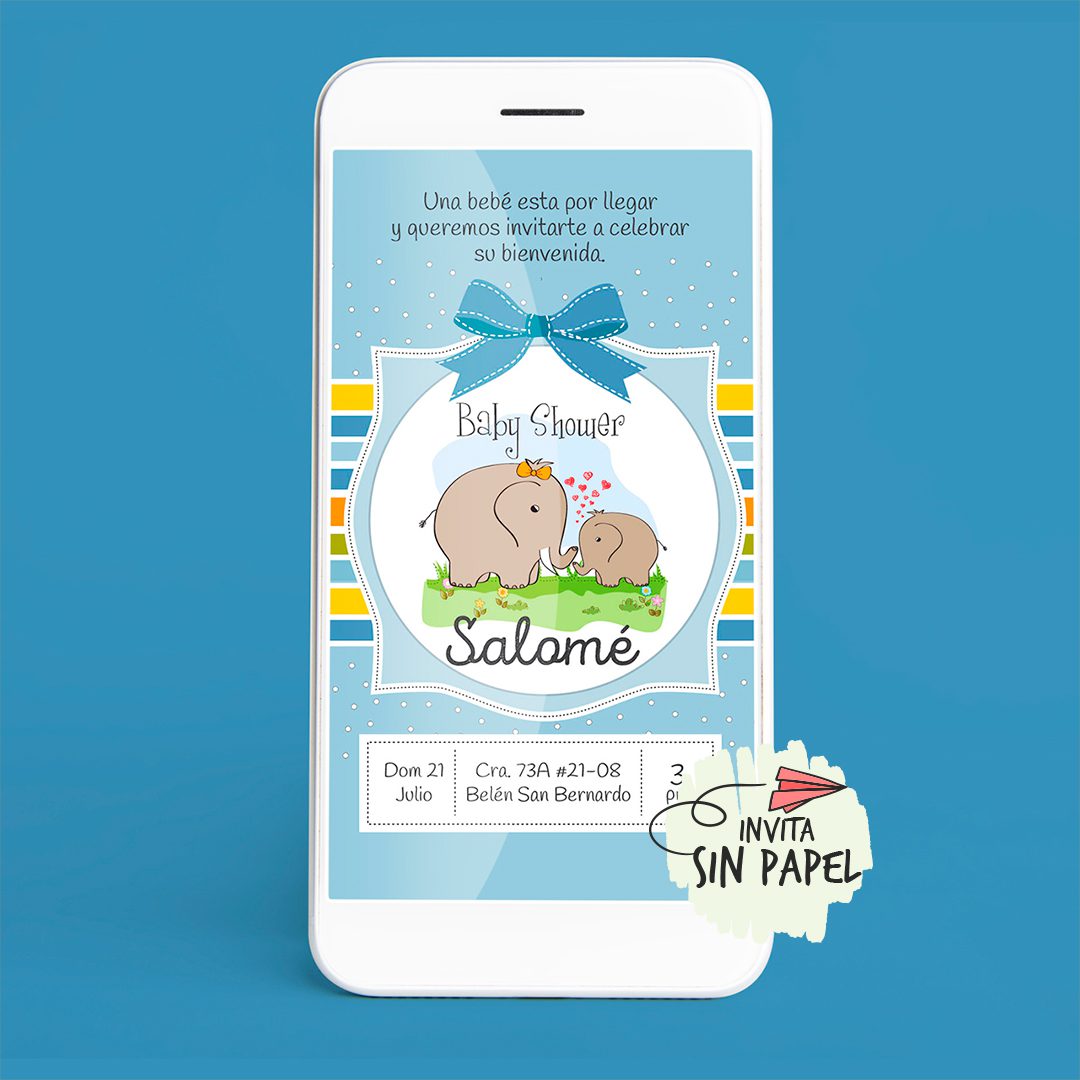 Elefantitos – Tarjeta de Invitación Digital Para Baby Shower Elefantitos – Tarjeta de Invitación Digital Para Baby Shower