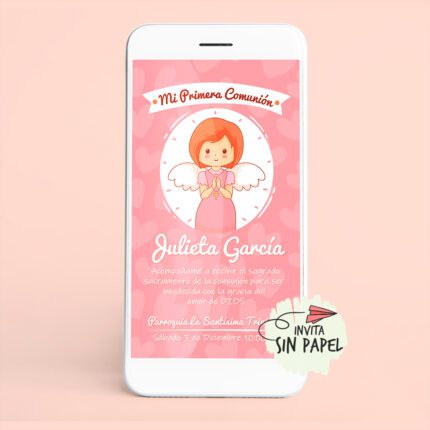 Pequeña Angelita - Tarjeta de Invitación Digital Para Primera Comunión